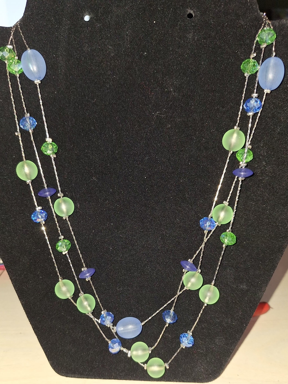 Ashley Cooper multi-strand silver-tone necklace featuring blue and green frosted